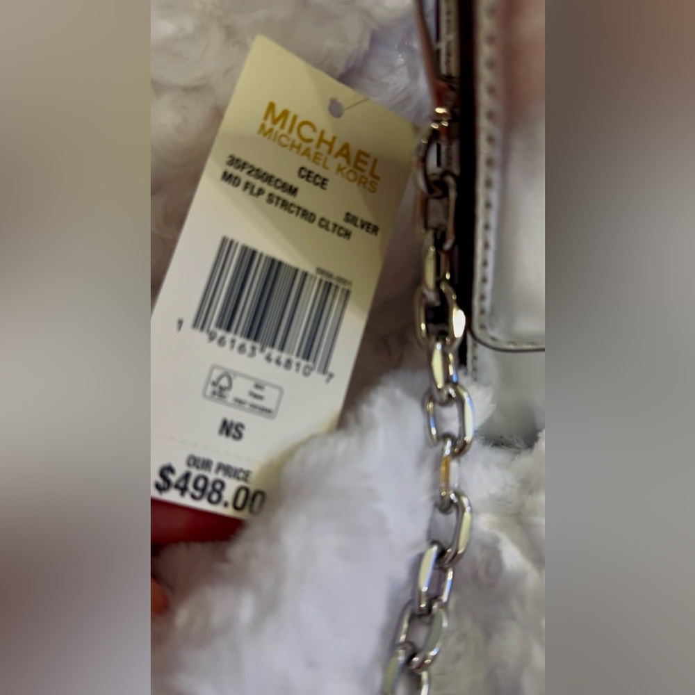 $448 MSRP NWT MK Cece Clutch Crossbody With Detachable Silver Chain Link Strap - Picture 13 of 17